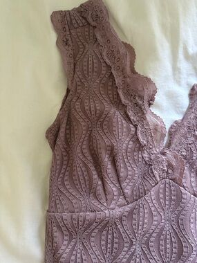 Willow + Root Mauve Lace-Trim Bodysuit- Size XS